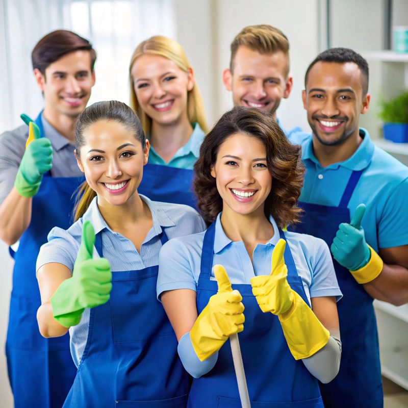 groupportraitofahappycleaningteamstsmilingandgivingthumbsupduringhomeoroffice-min Deep Blue Clean team performing house cleaning in Sellersburg, IN